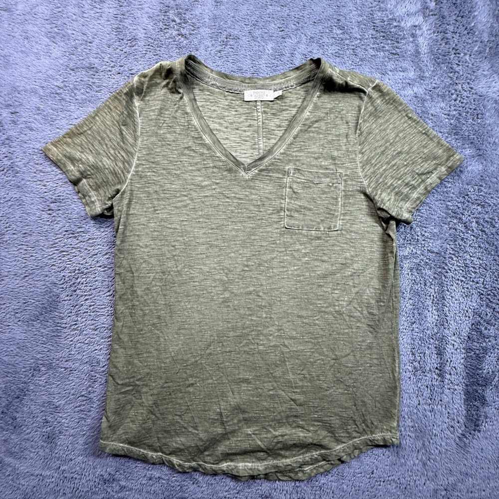 Paradise Shores V Neck Shirt Womens L Green Excellent Cotton Pocket Tee